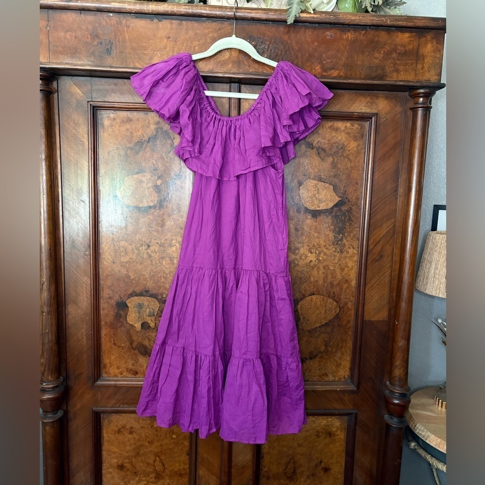 NWT Erika Pena- Purple Ruffled Off-Shoulder Dress. Size XS/S